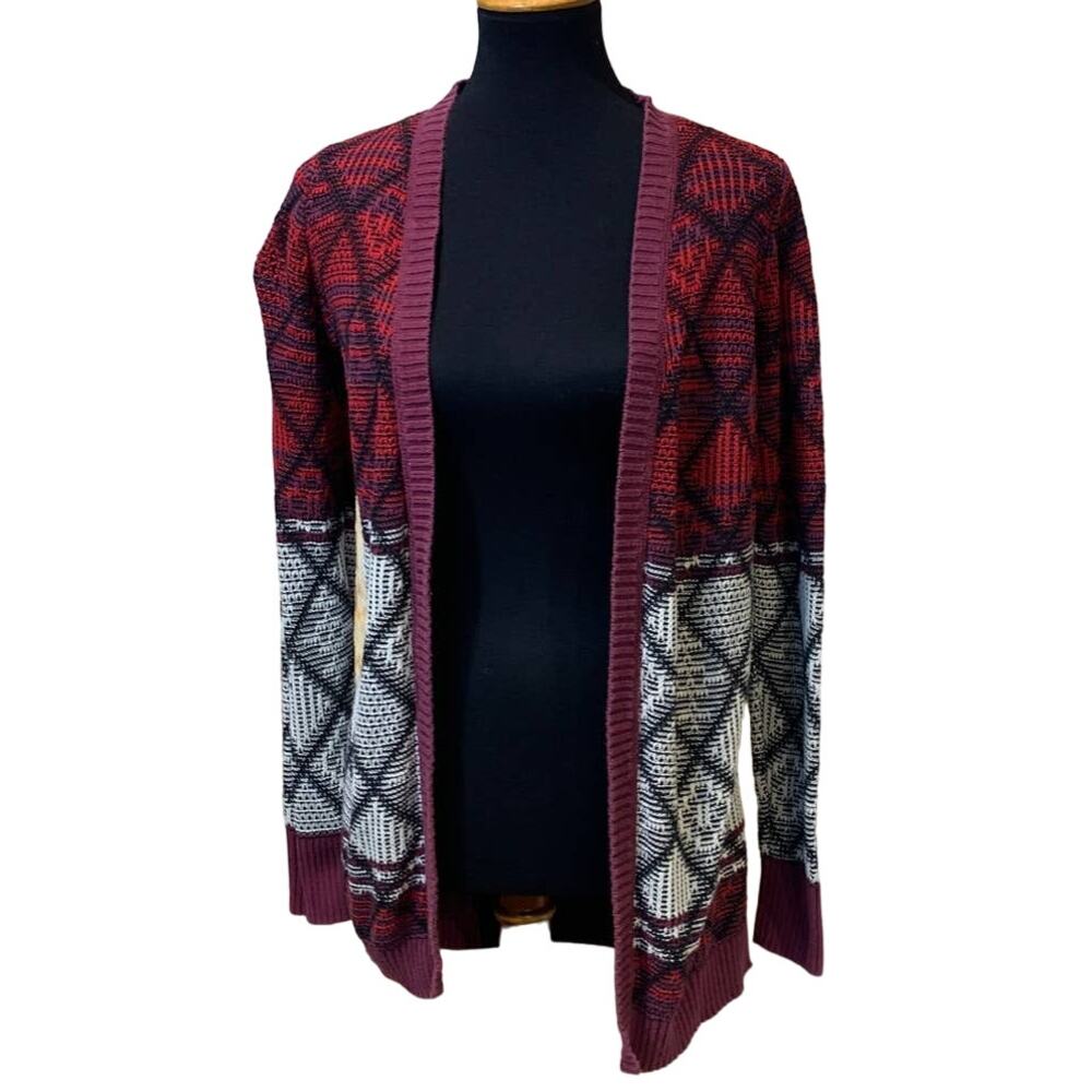 Mossimo Medium Plaid Check Cotton Blend Knit Open Grandpa Cardigan Sweater